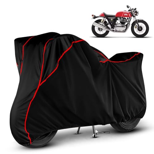 Image of Heavy Duty Waterproof Bike Cover for Royal Enfield Continental GT 650 | All Weather Protection from Rain, Dust, Sun & Scratches | Universal Fit for All Bike & Scooty | Black Red Piping | GT 650 Cover