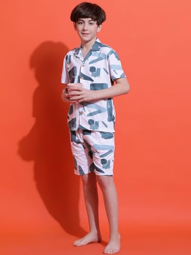 Image of Li'l Tomatoes Boys 100% Cotton Night Suit | Summer Printed Shirt & Shorts Set | Soft & Breathable Sleepwear | 9-16 Years