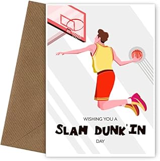 Boys Basketball Birthday Card for Son, Grandson, Nephew - Have a Slam Dunk'in Day - Greetings Card for Bday, Christmas and More. Ball Hoop Dunk Yellow Kit - Teenager Birthday Card 12th 13th 16th 17th