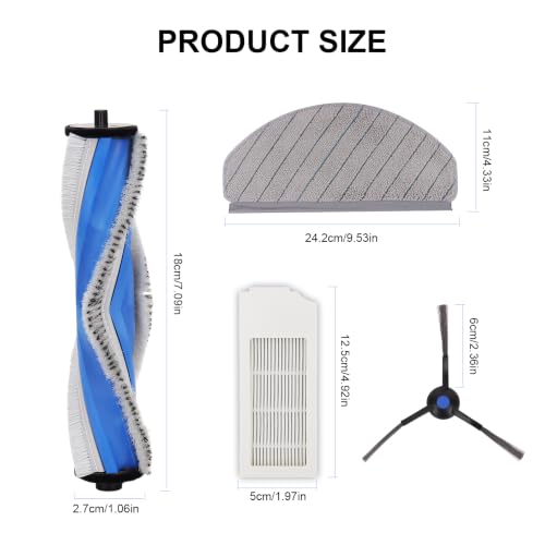Image of Replacement Parts for ECOVACS DEEBOT N20 Pro Plus, N20 Plus and for Yeedi C12 Pro Plus, C12 Vacuum Cleaner - Spare Accessories Kit Include 1 Main Brush 4 Side Brush 4 Filter 4 Mop Pad 4 Dust bag