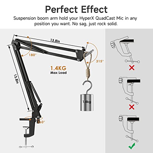 For HyperX Quadcast S Boom Arm - Upgraded Mic Stand with Mic Cover, Adjustable Scissor Boom Arm for Hyperx QuadCast S Shure SM7B MV7 Blue Yeti Fifine AM8 K669B SoloCast AT2020 and Other Microphone