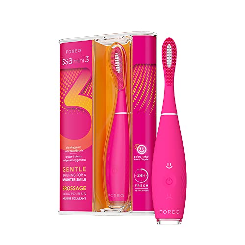 FOREO ISSA mini 3 Wild Strawberry, Electric 4-in-1 Sonic Toothbrush, Replaceable 6-Months Hybrid Brush Head, Medical-Grade Silicone, Travel-Friendly, 265 Uses/Charge, 2-Year Warranty