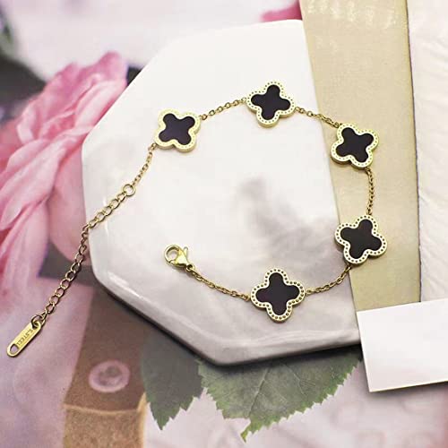 3Pcs Lucky Clover Bracelets Sets For Women 18K Gold Plated Simple Fashion Cute Jewelry For Women Girls Gift (Gold-Black+White+Gold) #TOP2