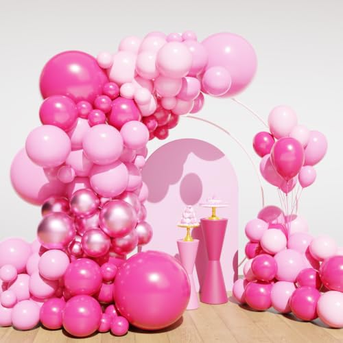 Image of Lukiituke Pink Balloon Arch Kit,134pcs Hot Pink Party Balloons, 4 Size Light Pink Balloons for Baby Shower, Birthday, Wedding Decorations