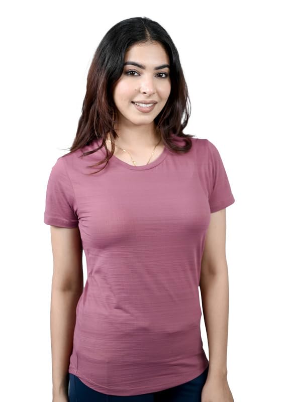Image of Mlada Luxury Athleisure T Shirt Polyester Stretch Knit T-Shirt Full Length Moisture Wicking, Breathability, Compression for Gym, Workout and On-The-Move for Women