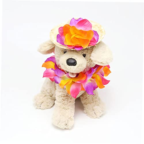 Disfraz hawaiano para perros POPETPOP set sombrero y guirnalda miniatura 3