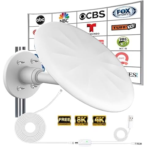 Outdoor TV Antenna for Digital TV, 720° Long Range Omni Directional Reception Digital HD Antenna Signal, with Super Signal Booster, 35ft HDTV Cable, for Attic/Camping/RV/Boat, 2025 Latest. (White) Cover