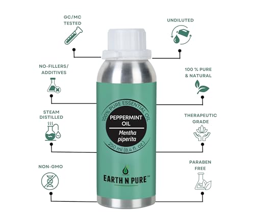 Image of Earth N Pure Peppermint Essential Oil - Steam Distilled for Cooling Comfort, Focus & Refreshed Scalp - Pure & Undiluted | 250ml