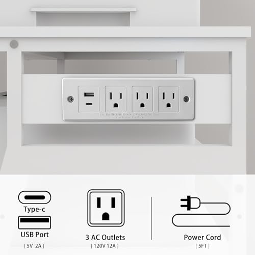 Image of Natwind 3 Tier Large Printer Stand, 24 inchx20 inch, with Charging Station,White