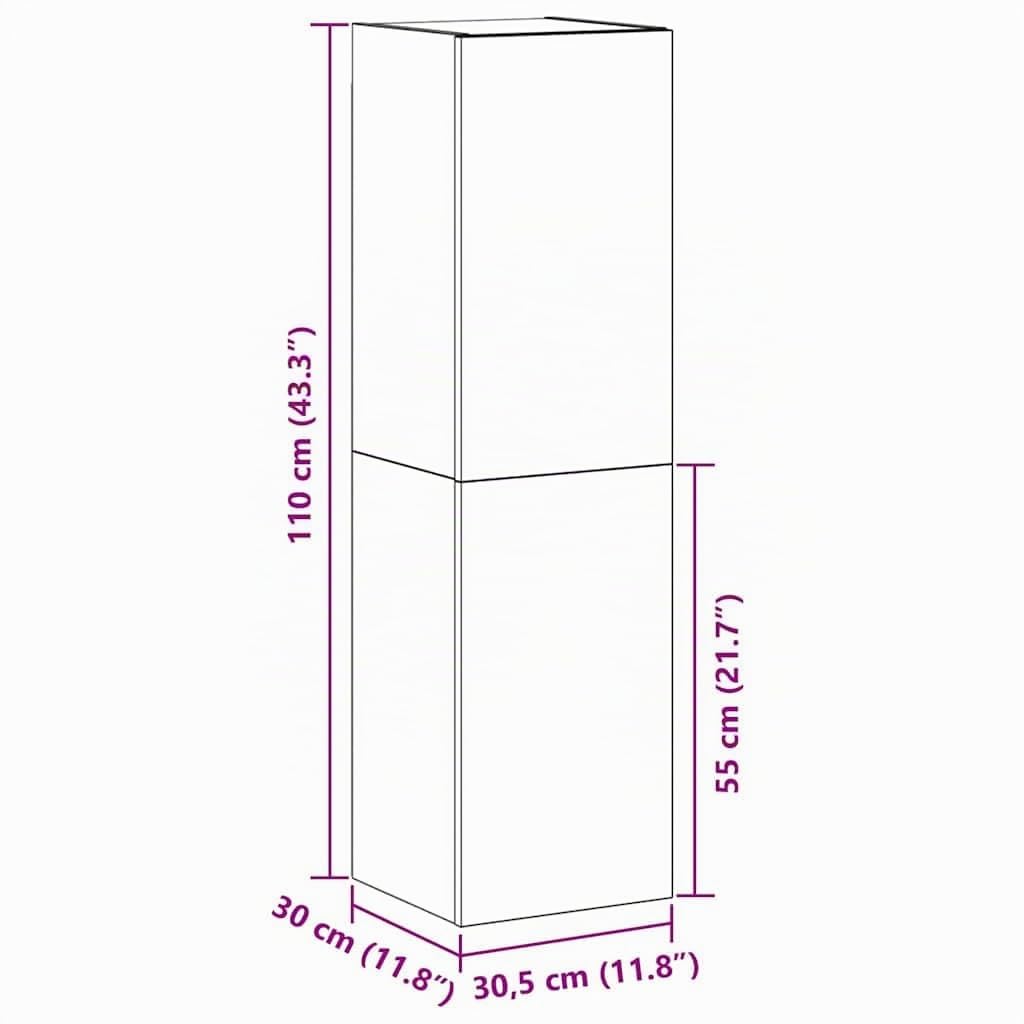 vidaXL Meuble TV mural Chêne noir 30,5 x 30 x 110 cm Bois d'ingénierie, Rangement moderne pour salon, meuble TV mural, unité média rectangulaire, solution gain de place, chic