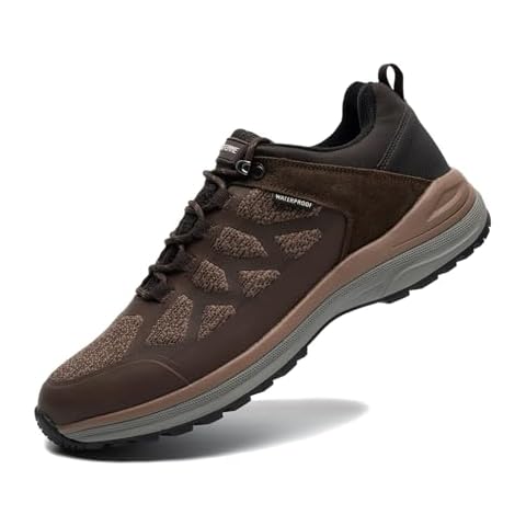 ANJOUFEMME Waterproof Hiking Shoes Men Lightweight Breathable Trekking Trails Shoes Mens Outdoor Brown Work Shoes Cover