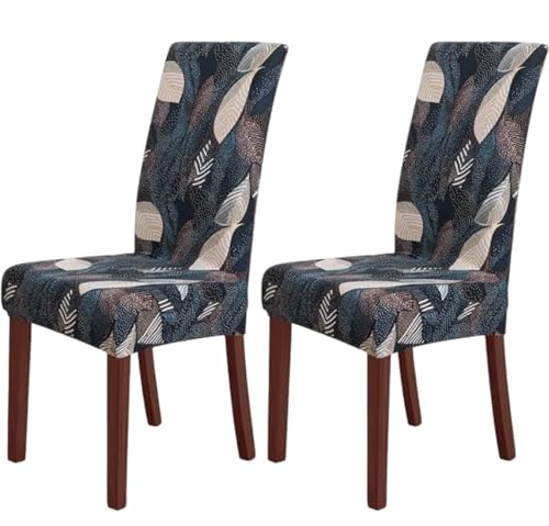 Image of Styleys Chair Covers for Dining Room, Stretch Dining Chair Cover, Washable Spandex Kitchen Chair Slipcovers (Set of 2, Jungel Leaf, SD3211)