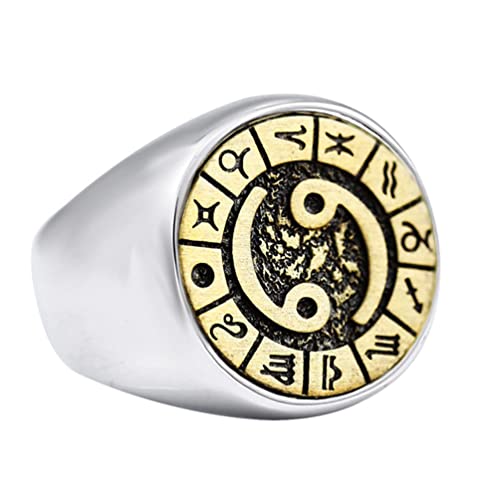 Image of Unisex 12 Constellation Zodiac Sign Signet Ring | Stainless Steel, Hip Hop Sign Signet, Horoscope Astrology Jewelry, Birthday Gift