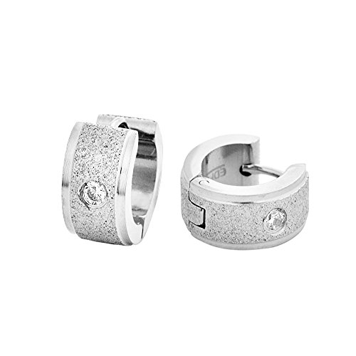 Edforce Stainless Steel Cubic Zirconia Brushed Small Huggie Hoop Earrings2