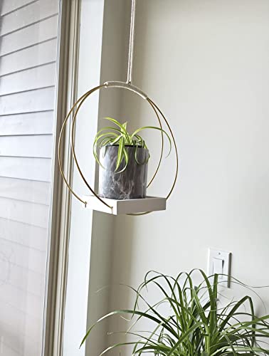 Shineloha Hanging Planters For Indoor Plant + Ceiling Hook | Indoor Hanging Planter Shelf With Natural Wood, Plant Hangers Indoor, Minimalist Planter | No Plant/Pot Incld (Gold) #TOP1