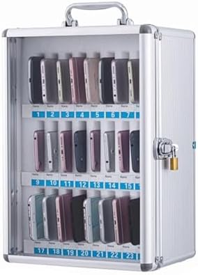 Stainless Steel Cell Phone Locker with Silent Switch & Independent Padlock - Perfect for Schools & Meetings, 38 x 20 x 64cm, Secure Storage Solution