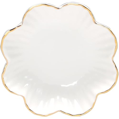 Porcelain Serving Dish,Ceramics Flower Relish Tray with Metallic Rim,Serving Bowls for Wedding,Party Perfect for Small Cereal, Pasta, Salad, Candy and Snacks White 6.6 inch, Gold,White (8inch)
