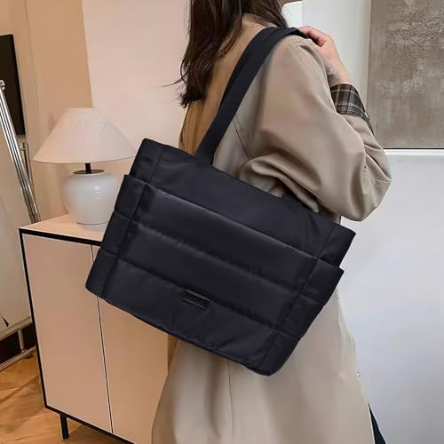 HKCLUF Quilted Puffer Tote Bag for Women 20L Lightweight Waterproof Large Work Travel Gym Tote Bag with Laptop Compartment2
