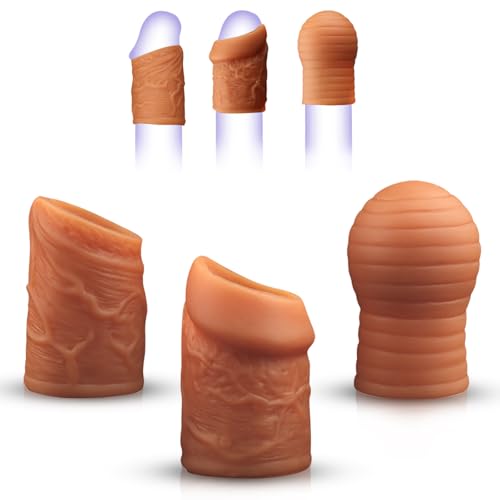 BDSMJOY 3 PCS Penisringe, Realistische Penishülle für Vorhaut Rückhaltung, Penisring Cockringe Erektionshilfe, Penismanschetten Eichelring Penis Ring Sex Spielzeug für die Männer