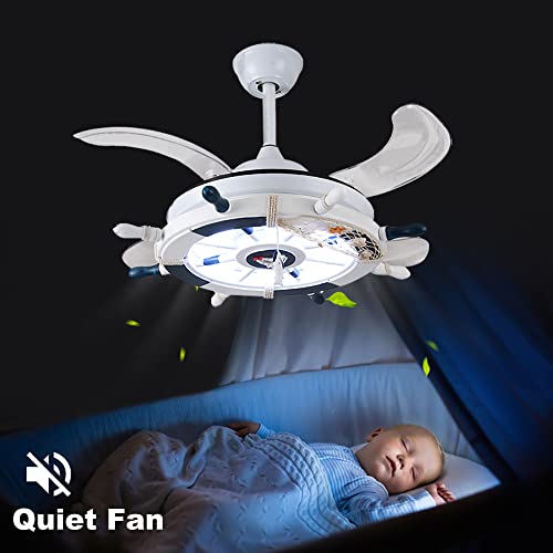 Aeyee Nautical Ceiling Fan with Lights and Remote Control, 42" LED Ceiling Fan, Reversible Fan Chandeliers for Kids' Room Nursery in White - Image 8