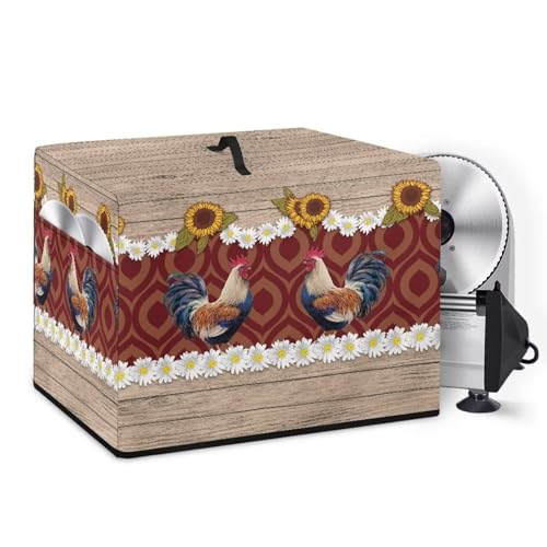 NETILGEN Meat Slicer Cover Large Deli Food Slicer Machine Dust Cover Waterproof Dust-Proof Durable Cheese Bread Cutter Cover Case for Home Kitchen Decoration, Rooster Sunflower Wood Grain