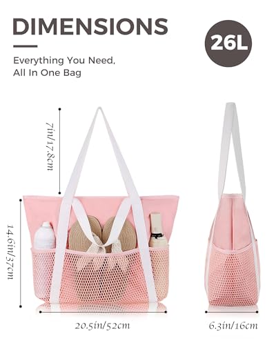 Image of HOMESPON Beach Bag Large Waterproof Sandproof Tote for Women with Zipper and Mesh Pockets