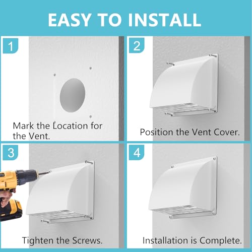 Image of 2 Pcs 4 Inch Dryer Vent Cover Outside, HG Power Metal Exterior Vent Cover with Removable Screen & Cushioned Non-Return Flap, Air Wall Vent for House, Range Hood, AC, Opening Diameter: 3.81 inch White