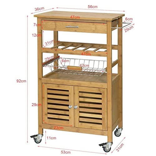 Jahh Bamboos Kitchen Serving Trolley Storage Trolley Cart With Cabinet Easy Movement #TOP1