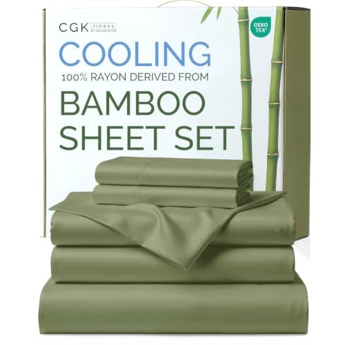 100% Rayon Derived From Bamboo - Bamboo Sheets Twin Size - White | Cooling Sheets for Hot Sleepers, Soft, Breathable Hotel Bedding, 1 Flat & 1 Fitted & 1 Pillowcase w/ 16 Inch Deep Pockets