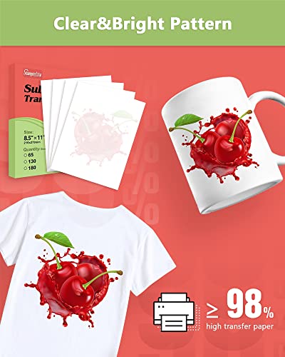 Sublimation Paper Heat Transfer Paper 8.5X11 Inch A4 130 Sheets For Any Epson Hp Canon Sawgrass Inkjet Printer With Sublimation Ink For Mug, T-Shirt,Light Fabric Diy 125Gsm #TOP1