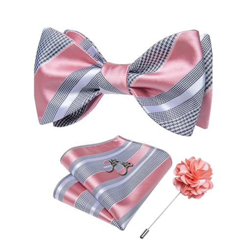 Image of DiBanGu Paisley Bow Ties for Men Silk Self Tied Bowtie and Pocket Square Cufflinks with Lapel Pin for Wedding Party