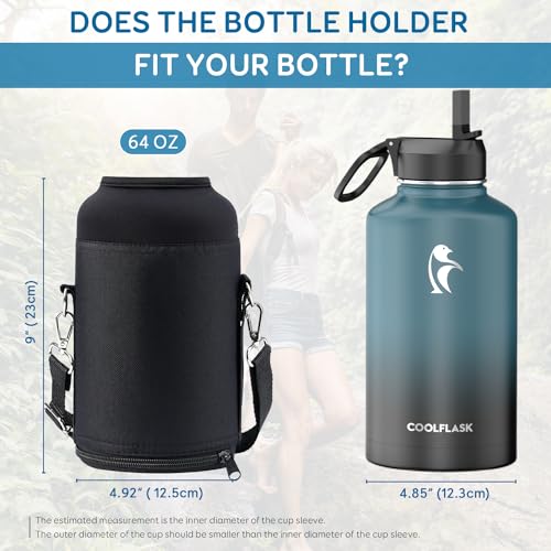 Image of Coolflask Water Bottle Holder for 64oz Flask, Half Gallon Water Jug Accessories Carrying Pouch with Adjustable Padded Shoulder Strap