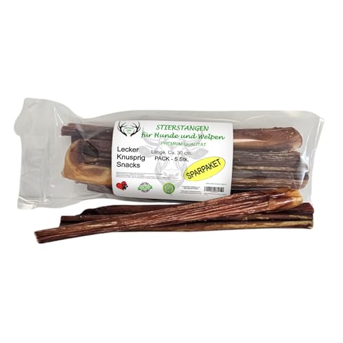 ARTISAN GIFT CO Ochsenziemer für Hunde - 100% Trockenfleisch Hundeleckerlis, geeignet für die Barf-Diät - Bullensticks für Hunde - (30cm) - Sparpaket 5 st.