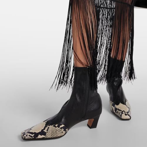 Ankle Boots for Women Square Toe Chunky Low Heel Ankle Booties Pull on Snakeskin Boots Women4