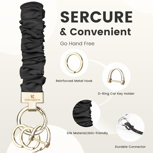 Image of Scrunchie Keychain Wristlet, Key Chain for Car Keys with D Ring, Stretchy Phone Charms with Tether Tab for Women.