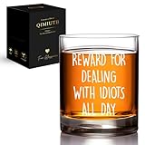 QIMIUTB Reward For Dealing With Id*ots All Day Whiskey Glass, Funny Gifts for Men Coworker Friend Husband Boss Him, Novelty Old Fashioned Glass for Fathers Day Bosses Day Birthday-26