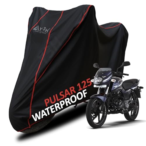 Image of Bike Body Cover Pulsar 125 Full Body Cover with Waterproof, Dust Proof, UV Rays Protective, Tripple Stitching & Lightweight Two Wheeler Covers - Black with Waterproof Red Piping