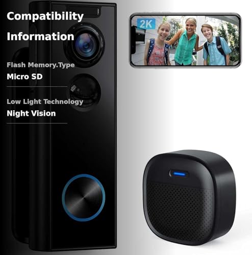 XTU Doorbell Camera Wireless No Subscription, 2K Video Doorbell with Chime, Front Door Camera, 2-way Audio, Instant Alert,Human Detection,Night Vision,Battery Powered,Apartment/Indoor/Outdoor Security
