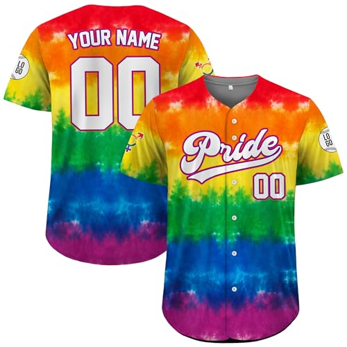 Personalized LGBTQ Baseball Jersey, Custom Name Number Logo Pride Rainbow Baseball Shirt, Unisex LGBT Jersey for Men Women Youth, Birthday Pride Month Gift