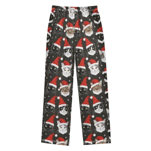 Christmas Pajama Pants Christmas Cat Black Background Long Sleep Pants Lounge Bottoms2