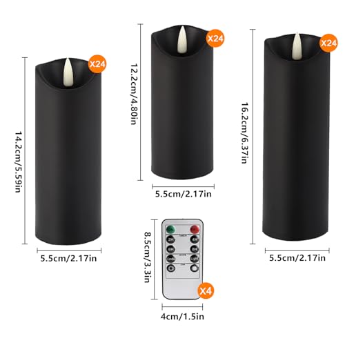 Image of 72 Pack Flameless LED Pillar Candles with Remote Controls, Battery Operated Candles with Timer Function, Dimmable Flickering 3D Wick for Wedding Centerpieces, Events, Parties and Home Decor (Black)