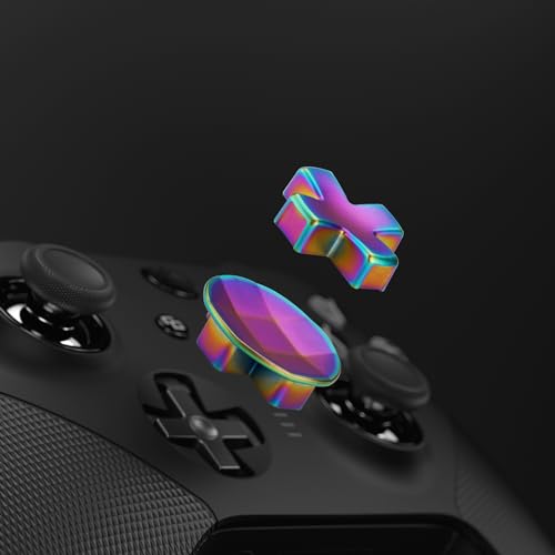 Image of eXtremeRate 2 pcs Metalic Rainbow Aura Blue & Purple Magnetic Stainless Steel D-Pads, Replacement Parts Directional Pad Button Kits for Xbox One Elite & Xbox One Elite Series 2 Controller