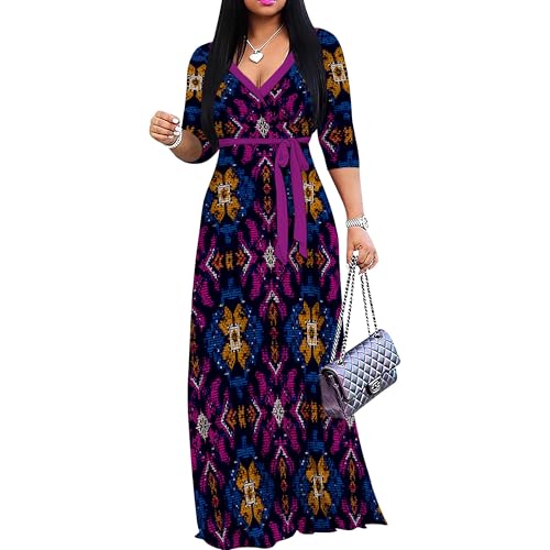 Image of Women Plus Size 3 /4 Sleeve V Neck Maxi Dress with Pockets | Soft fabric relaxed fit three quarter sleeve v neck with pockets for party and daily wear