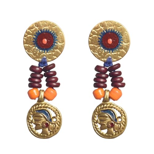 Image of Royal Queen & Empress Handcrafted Tribal Dhokra Earrings Collection for Women - Wooden, Fabric & Round Statement Ethnic Designs in Multiple Colours