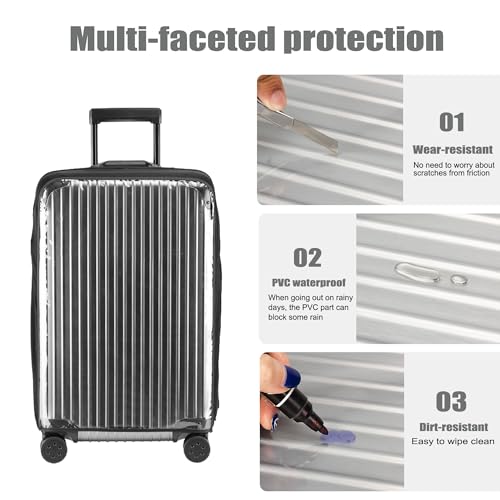 STARGAZ Clear PVC luggage cover, No Disassembly Suitcase Covers, 30 inch Zippered Luggage Cover, Waterproof carry on cover protector,luggage covers for suitcase TSA approved (Black, 30)