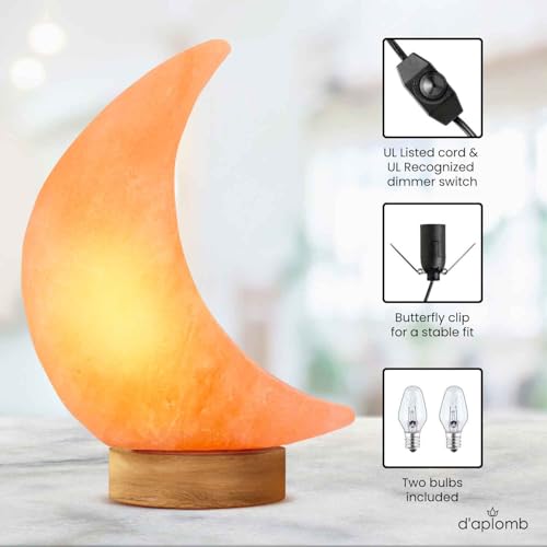 Image of d'aplomb 100% Authentic Natural Himalayan Salt Lamp;Hand Carved Moon Pink Crystal Rock Salt from Himalayan Mountains; Dimmer Cord; 5 lbs