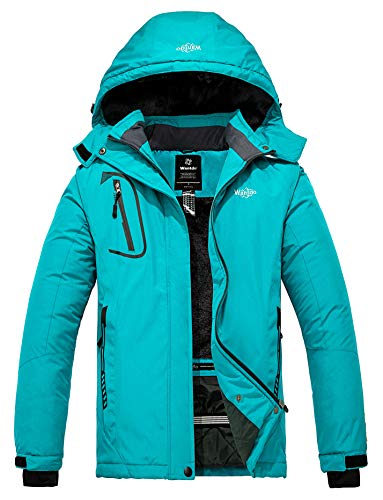 Wantdo Chaqueta de Esquí Cálida para Mujer con Forro Polar Snowboard Impermeable con Capucha Abrigo de Montaña Impermeable Antiviento Mujer Turquesa S