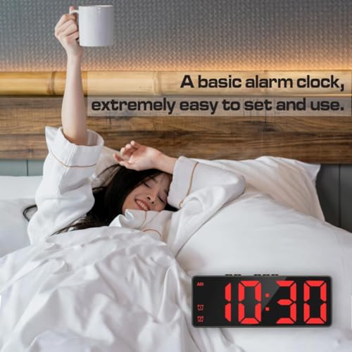 Image of Digital Alarm Clock, Mirror Surface LED Electronic Clocks Large Display, Adjustable Brightness, Dual Power Supply, Snooze Model for Bedroom, Desk, Office (Black Case + Red Digit)
