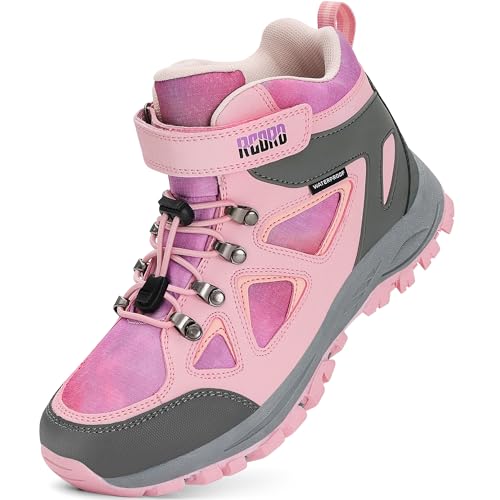 R CORD Hiking Boots Kids Hiking Shoes Girls Outdoor Adventure Trekking Shoes Anti-skid Sneakers Steel Buckle Durable Comfortable Pink 1 Little Kid