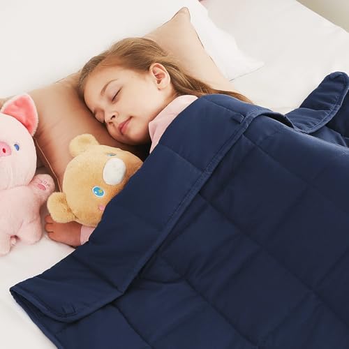 CuteKing Weighted Blanket (7lbs 40x 60 Navy Blue) Heavy Blanket for 90-100lbs Weighted Blanket for Cooling & Heating with Premium Glass Beads Thick Blanket All-Season